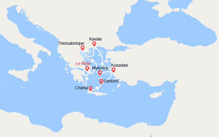Itinéraire Volos, Thessalonique, Kavala, Ephèse, Mykonos, Santorin 