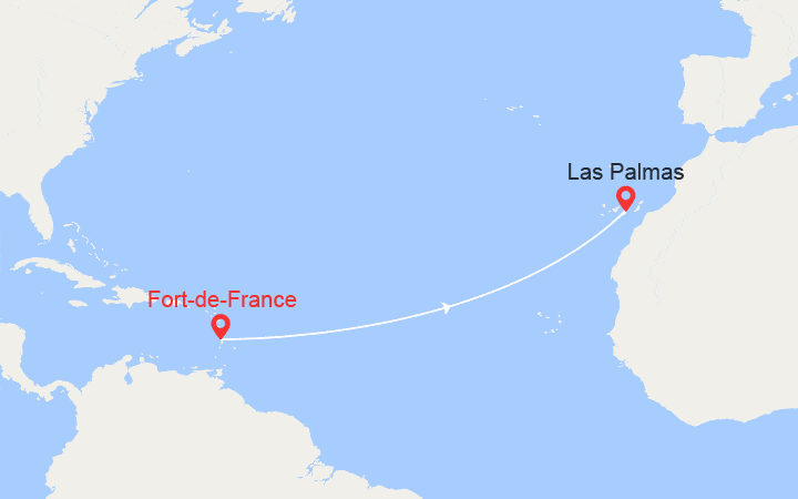 itinéraire croisière Transatlantique : Voyage en Mer : de Fort-de-France à Las Palmas 