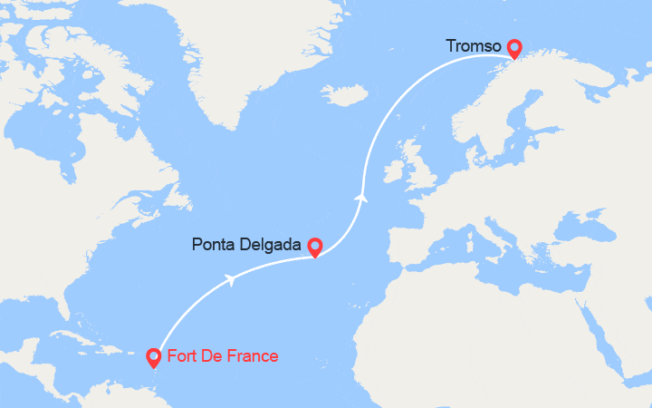 itinéraire croisière Transatlantique : Voyage en Mer : de Fort-de-France à Tromso 