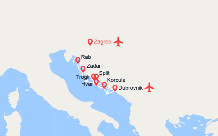 itinéraire croisière Méditerranée Orientale : Yachting en Croatie de Zagreb à Dubrovnik 