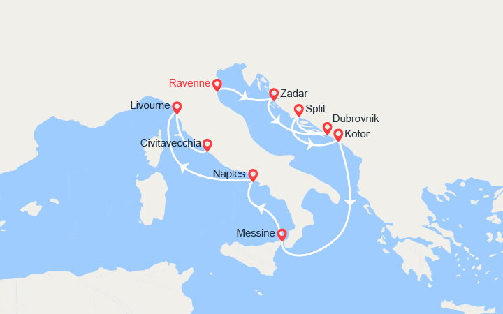 itinéraire croisière Méditerranée : Zadar, Dubrovnik, Split, Kotor, Messine, Naples, Florence