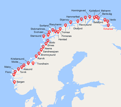 itinéraire croisière Fjords - Fjords : Côte Norvégienne du Nord au Sud: de Kirkenes à Bergen 