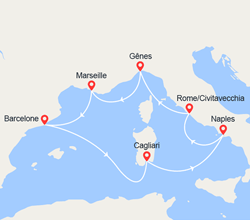 itinéraire croisière Méditerranée : Espagne, Sardaigne, Italie 