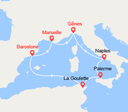 itinéraire croisière Méditerranée : Espagne, Tunisie, Italie 