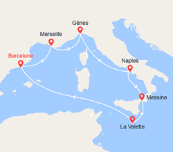 itinéraire croisière Méditerranée Occidentale : Italie, Malte, Espagne 