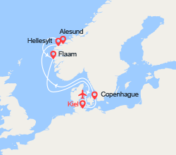 itinéraire croisière Fjords - Fjords : Norvège: Hellesylt, Alesund, Flam II Vols Inclus 