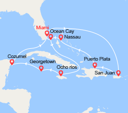 itinéraire croisière Caraïbes et Antilles : Porto Rico, Rép Dominicaine, Bahamas, Jamaïque, Caïmans, Mexique 