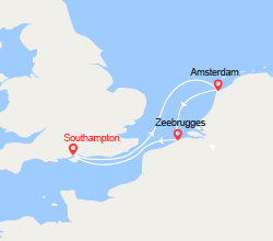 itinéraire croisière Europe du Nord : Southampton, Amsterdam, Bruges 