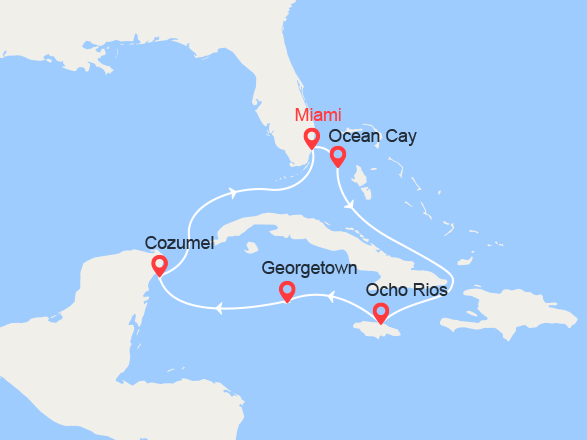 itinéraire croisière Caraïbes et Antilles : Bahamas, Jamaïque, Mexique 