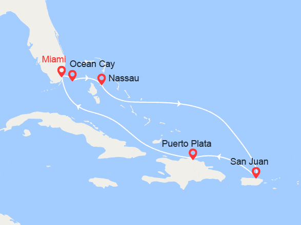 itinéraire croisière Caraïbes et Antilles : Bahamas, Porto Rico, Rép Dominicaine