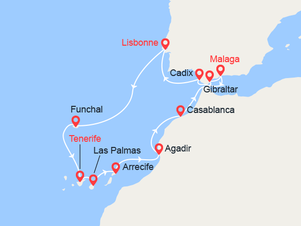 itinéraire croisière Canaries Madère - Canaries Madère : Espagne, Madère, Iles Canaries, Maroc, Gibraltar 