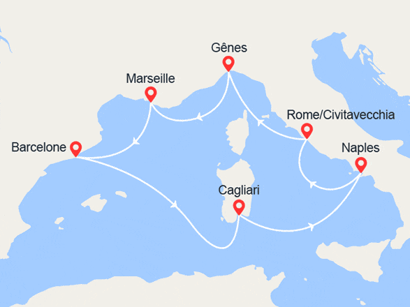 itinéraire croisière Méditerranée : Espagne, Sardaigne, Italie