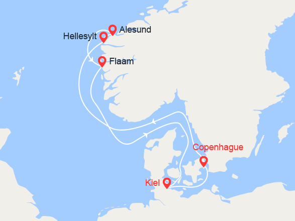 itinéraire croisière Fjords - Fjords : Fjords de Norvège : Hellesylt, Alesund, Flam 