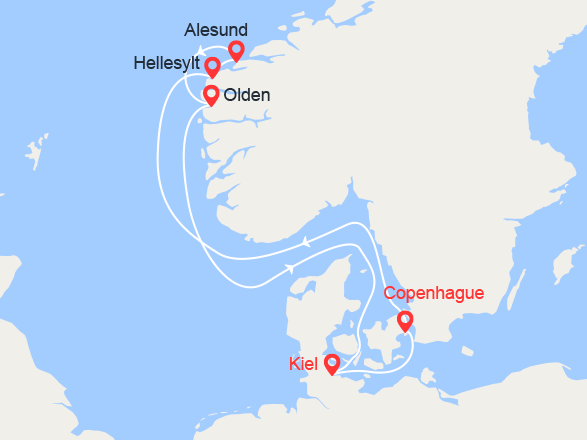 itinéraire croisière Fjords - Fjords : Fjords de Norvège : Hellesylt, Alesund, Olden 
