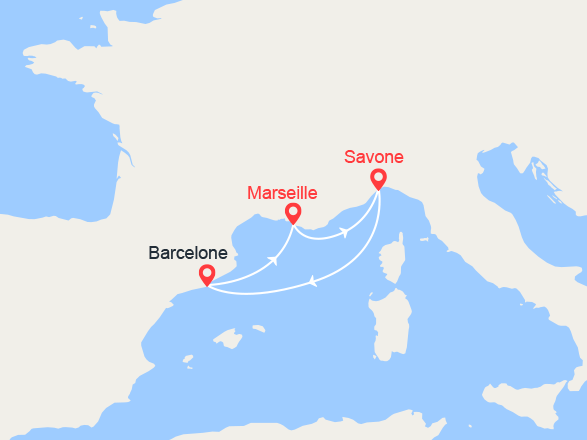 itinéraire croisière Méditerranée Occidentale : France, Italie, Espagne