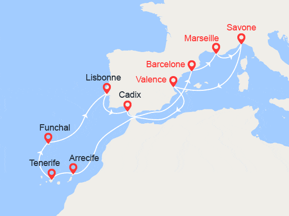 itinéraire croisière Canaries Madère - Canaries Madère : France, Italie, Espagne, Canaries, Madère, Portugal
