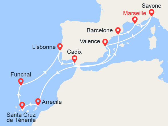 itinéraire croisière Canaries Madère - Canaries Madère : France, Italie, Espagne, Canaries, Madère, Portugal 
