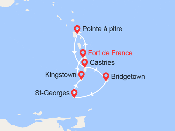 itinéraire croisière Caraïbes et Antilles : Guadeloupe, Ste Lucie, Barbade, Grenade, St Vincent