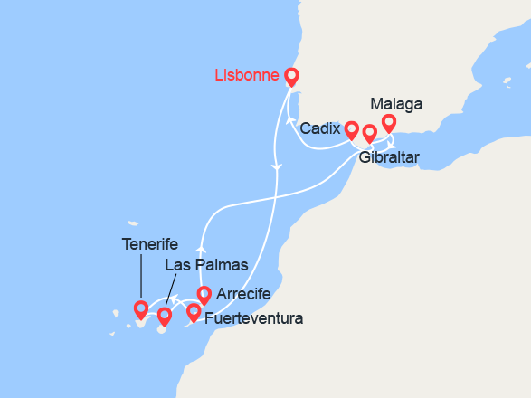 itinéraire croisière Canaries Madère : Iles Canaries, GIbraltar, Espagne 