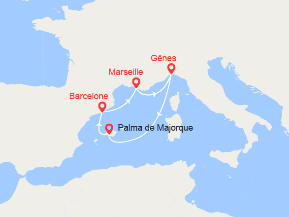 itinéraire croisière Iles Baléares : Italie, Majorque, Espagne