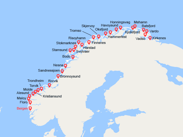 itinéraire croisière Europe du Nord : La Norvège de Bergen à Kirkenes 