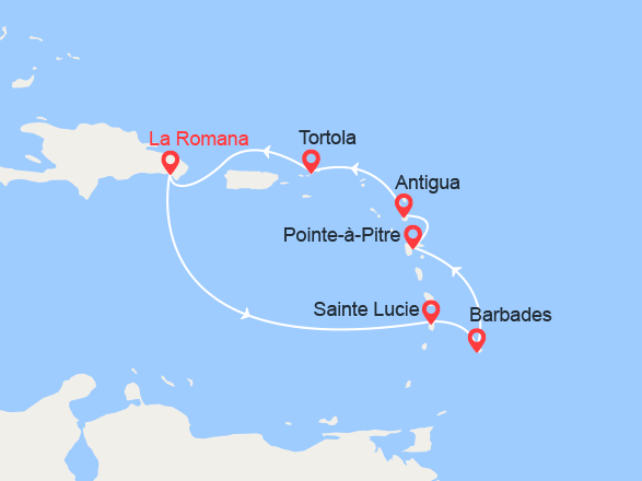 itinéraire croisière Caraïbes et Antilles : Rép.Dominicaine, Antilles, Iles Vierges 