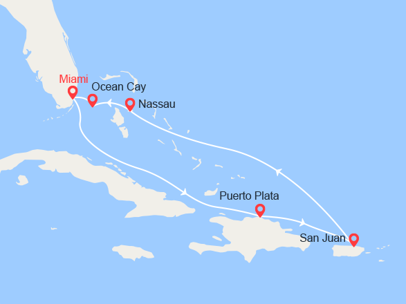 itinéraire croisière Caraïbes et Antilles : République Dominicaine, Porto Rico, Bahamas 