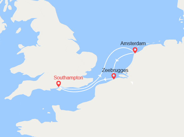 itinéraire croisière Europe du Nord : Southampton, Amsterdam, Bruges