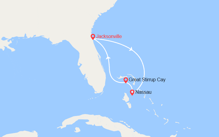 Carte itinéraire croisière Cap sur les Bahamas : Nassau, Great Stirrup Cay