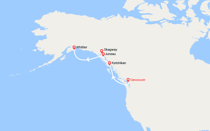 Carte itinéraire croisière Alaska au départ de Vancouver
