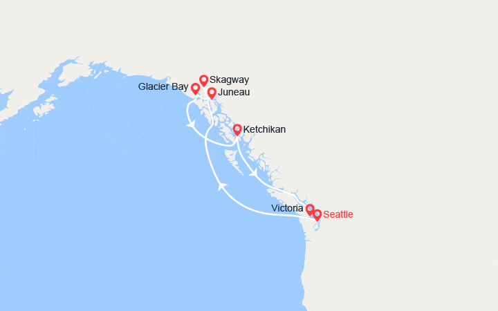 Carte itinéraire croisière Alaska et Canada