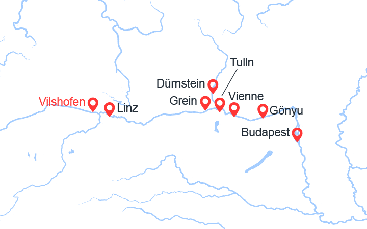 Carte itinéraire croisière Allemagne, Autriche, Hongrie