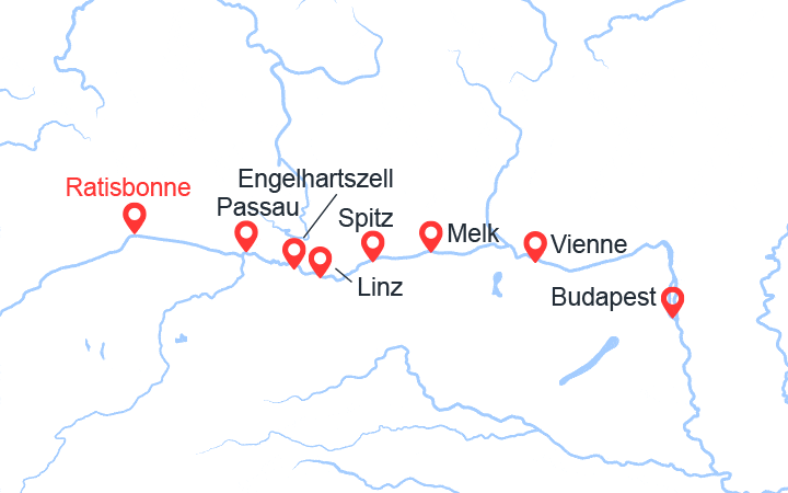 Carte itinéraire croisière Allemagne, Hongrie, Autriche