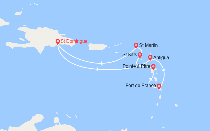 Carte itinéraire croisière Antilles