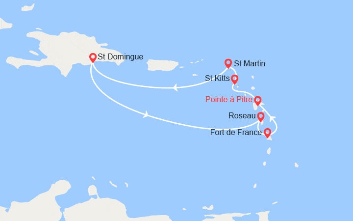 Carte itinéraire croisière Antilles, Dominique