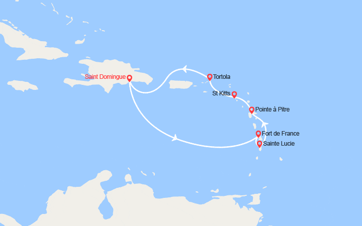Carte itinéraire croisière Antilles, îles Vierges