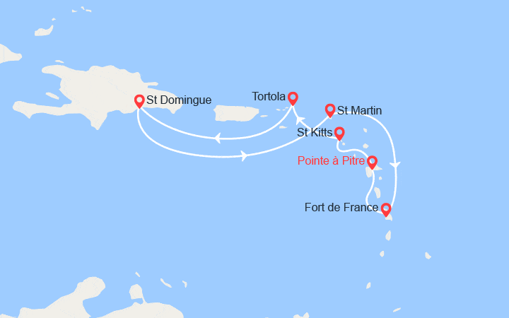 Carte itinéraire croisière Antilles, Iles Vierges