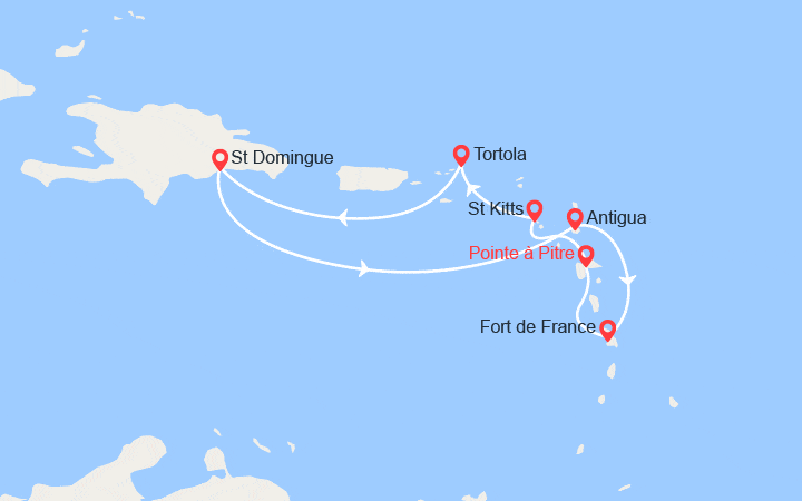 Carte itinéraire croisière Antilles, Iles Vierges