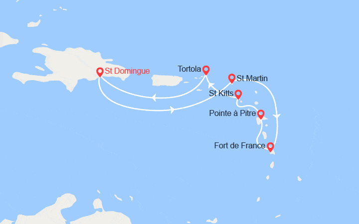 Carte itinéraire croisière Antilles, Iles Vierges