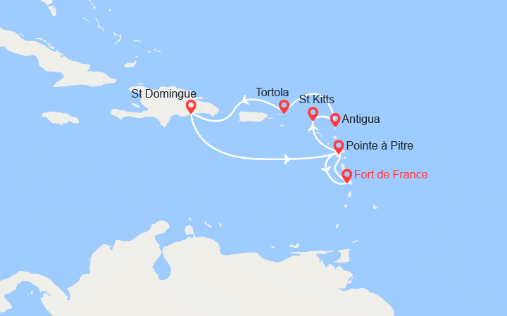 Carte itinéraire croisière Antilles, Iles Vierges