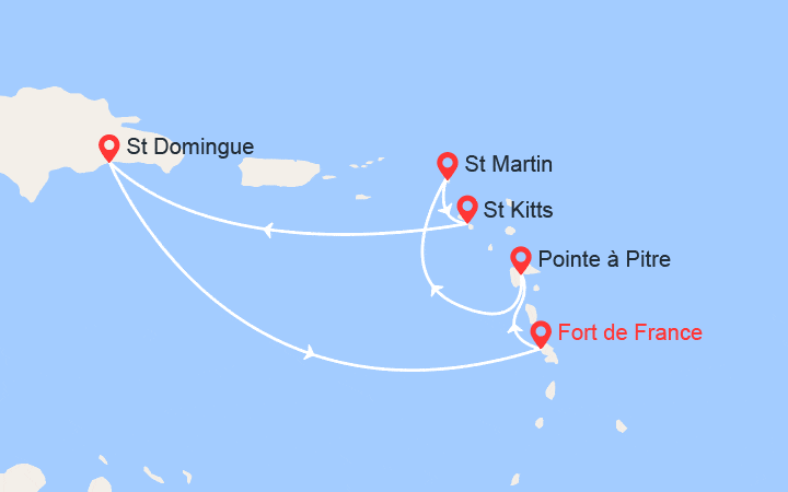 Carte itinéraire croisière Antilles, Rép. Dominicaine