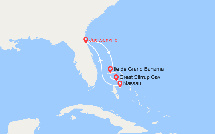 Carte itinéraire croisière Bahamas : Grand Bahama, Great Stirrup Cay, Bimini