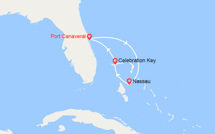 Carte itinéraire croisière Bahamas : Nassau, Celebration Key