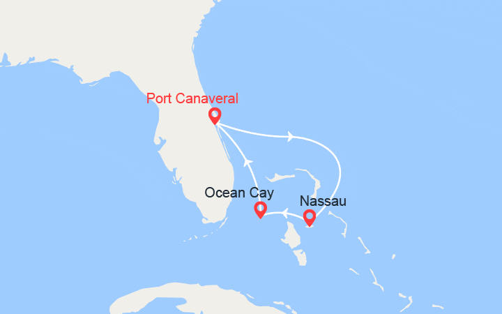 Carte itinéraire croisière Bahamas : Nassau, Ocean Cay