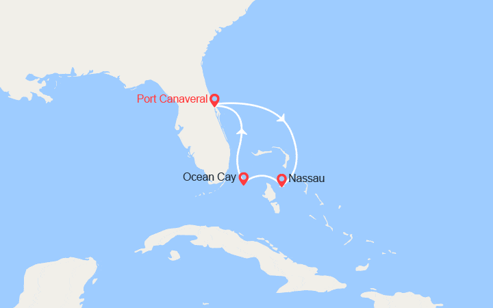 Carte itinéraire croisière Bahamas : Nassau, Ocean Cay