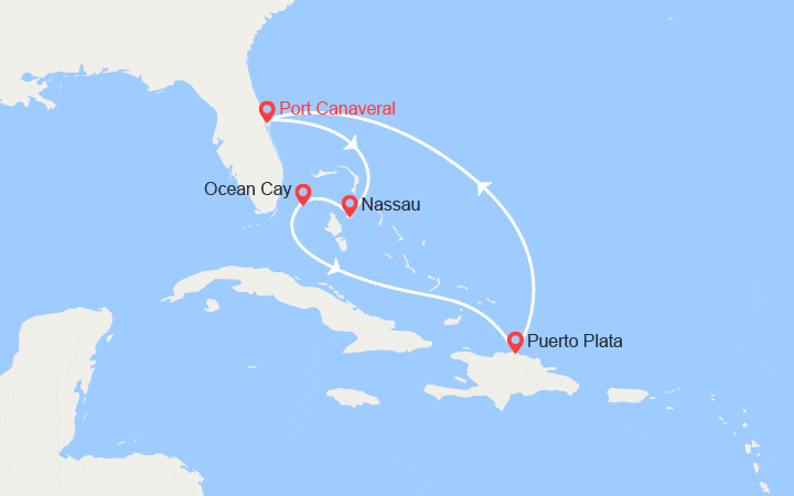 Carte itinéraire croisière Bahamas, Rép. Dominicaine