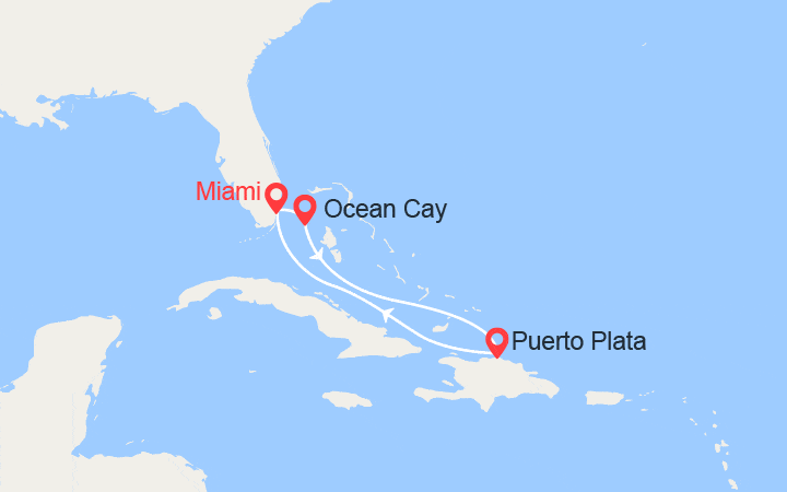Carte itinéraire croisière Bahamas, Rép. Dominicaine