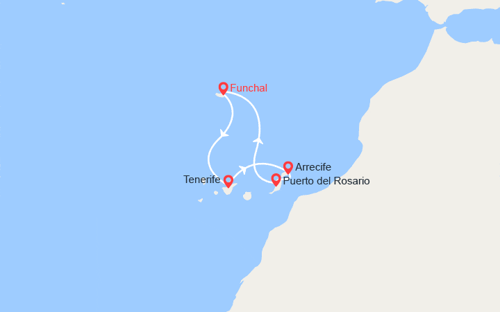Carte itinéraire croisière Baléares, Canaries, Espagne