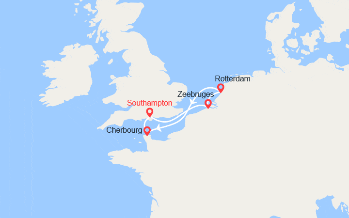 Carte itinéraire croisière Belgique, Pays Bas, France