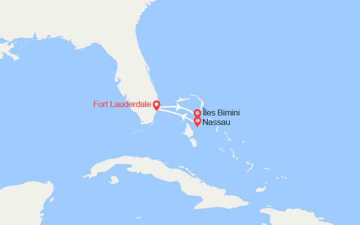 Carte itinéraire croisière Bimini et Nassau